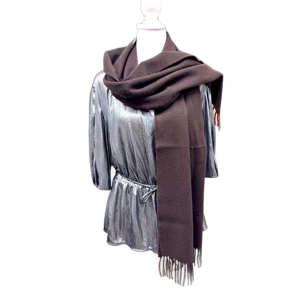 Auth Hermes 100% Chocolate Brown Cashmere Shawl Wrap Preloved